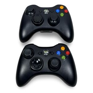 Microsoft Xbox 360 Wireless Controllers Lot of 2 Black 1403 FOR PARTS REPAIR